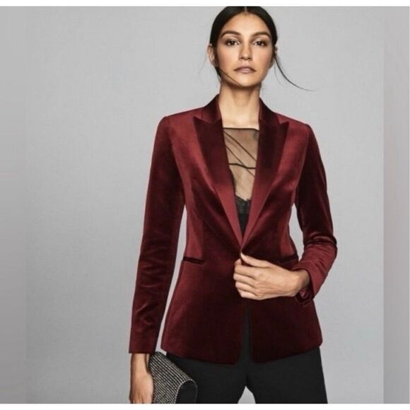 Reiss Vixena Velvet Blazer Claret size 8 excellent condition - Picture 1 of 11
